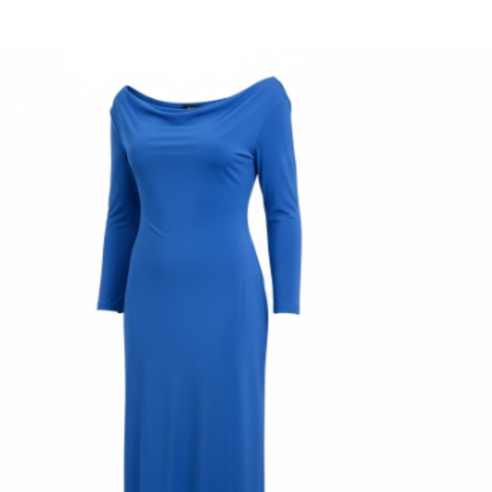 Tiana B Women’s Royal Blue Dress Cowl Neck Dolman Sleeve Knee Length Stretch EUC